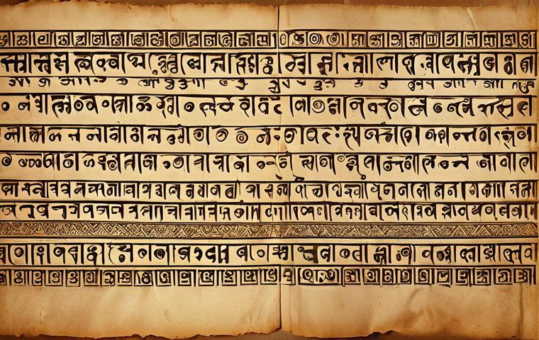 **Ancient Bengali Script:** "Illustration of ancient Bengali script evolving from Brahmi script, showcasing its transition through Gupta and Kutila scripts. Include examples of characters representing early Bengali sounds, in a style reminiscent of historical manuscripts. High detail, sepia tones."