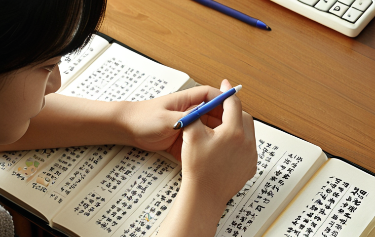 **Prompt:** A focused individual, likely a young adult, immersed in writing Korean characters in a traditional notebook with a pen. Surrounding them are scattered Korean language textbooks, flashcards, and a smartphone displaying a language learning app. The scene should evoke a sense of deep personal engagement and dedicated effort. Soft, warm lighting highlights the meticulous act of writing, symbolizing the human touch, emotional investment, and the journey of mastering Korean script and culture. The background hints at a cozy, studious atmosphere, possibly with subtle Korean cultural elements.