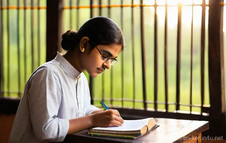 국어 어법 문제 풀이 - **Prompt:** A young adult, around 20-25 years old, of Bengali ethnicity, is seated at a well-lit woo...