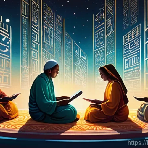 Home 27 국어와 철학의 관계 - **Prompt: "A vibrant, panoramic illustration depicting diverse individuals from various cultures and...