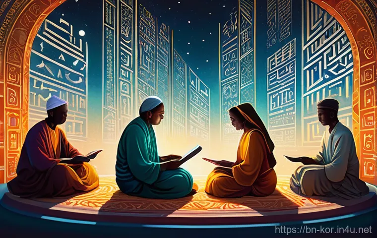 국어와 철학의 관계 - **Prompt: "A vibrant, panoramic illustration depicting diverse individuals from various cultures and...