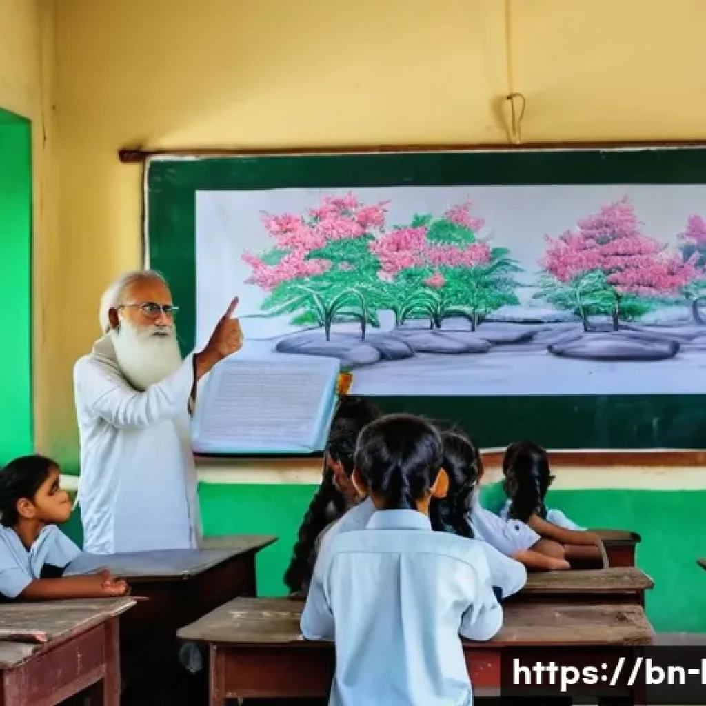 국어 문학 교육에서의 시각 자료 활용 - A vibrant classroom scene in Bangladesh where Bengali students are attentively watching a colorful d...